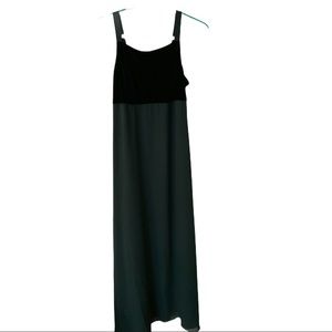 CLASSY, deep green evening gown with velvety top.